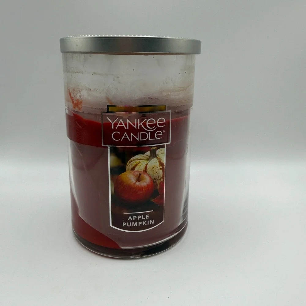 Yankee Candle Apple Pumpkin Large 2 Wick Glass Jar Scented Candle Red Fall Used